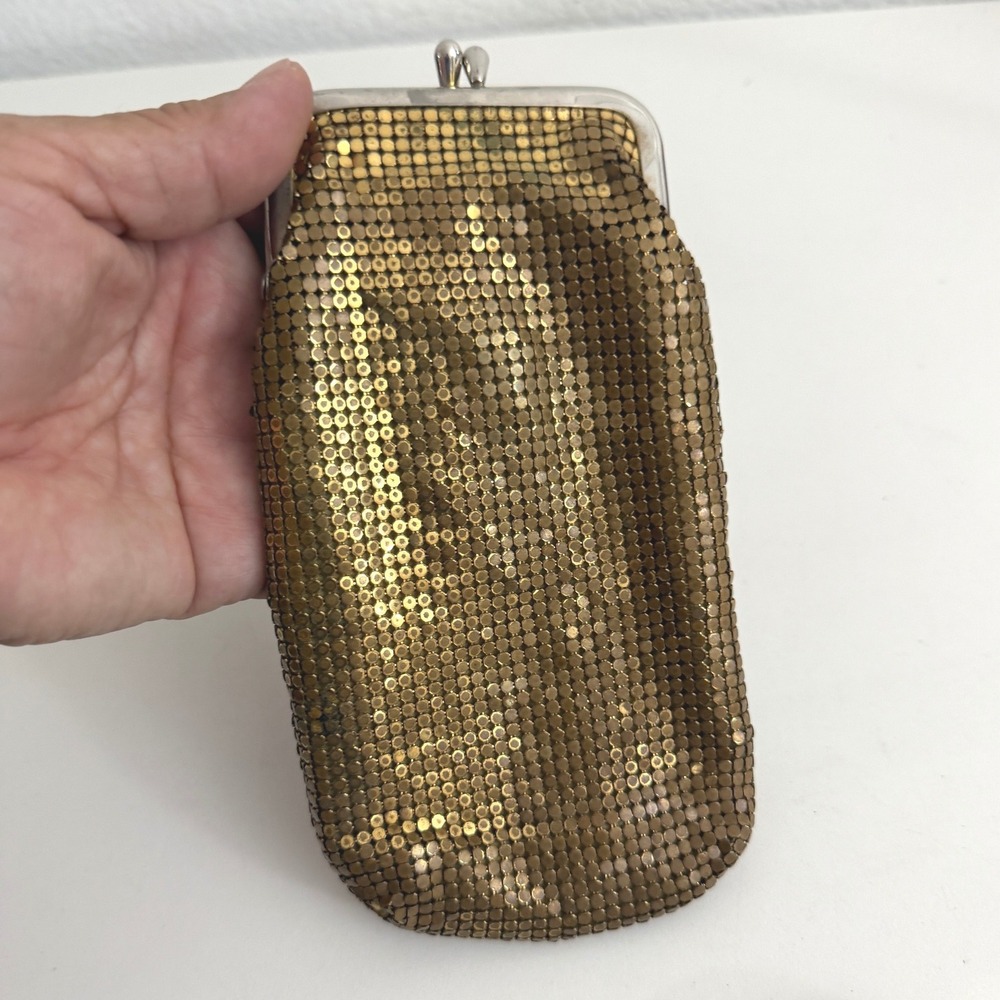 Vintage Gold Metal Mesh Coin Purse Kiss Lock Small Clutch Dual Compartment 7x3.5